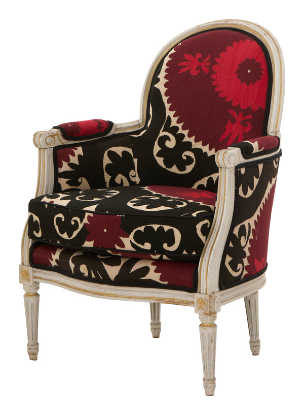 Antique Louis XVI Bergere Suzani Chair