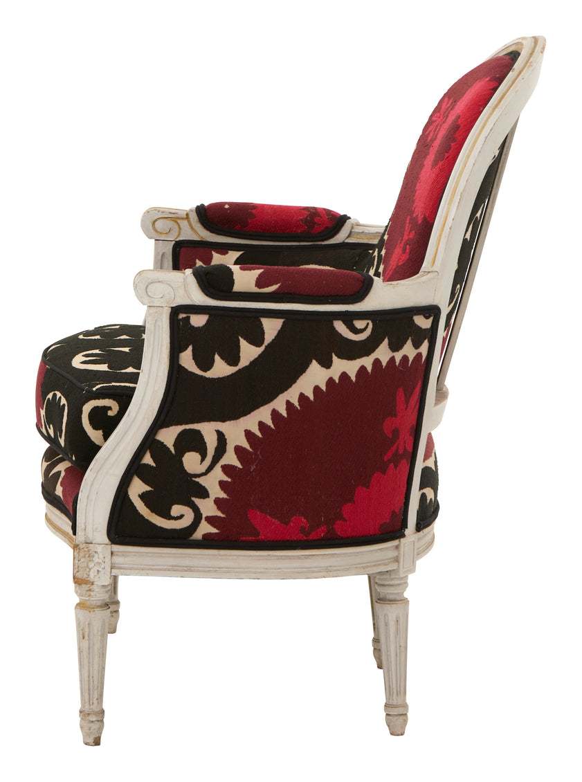 Antique Louis XVI Bergere Suzani Chair