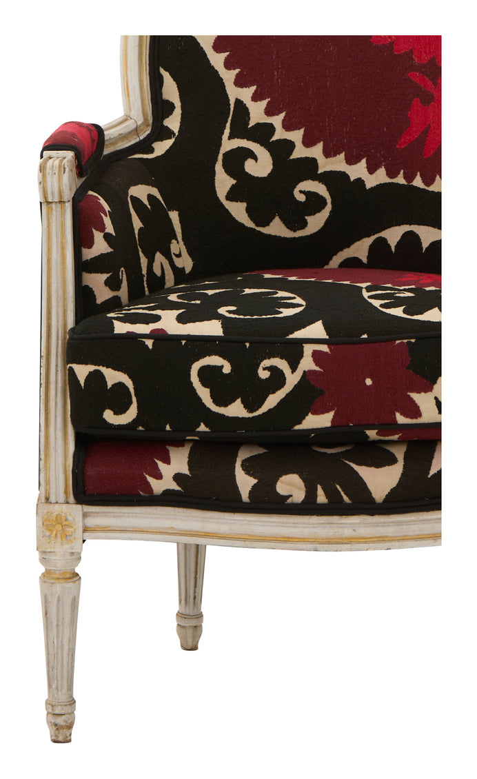Antique Louis XVI Bergere Suzani Chair