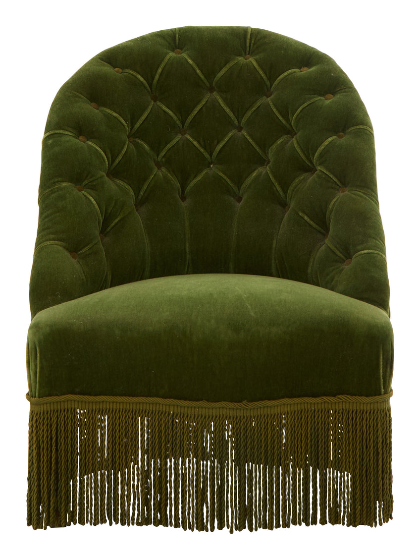 Vintage Green Mohair Slipper Chair