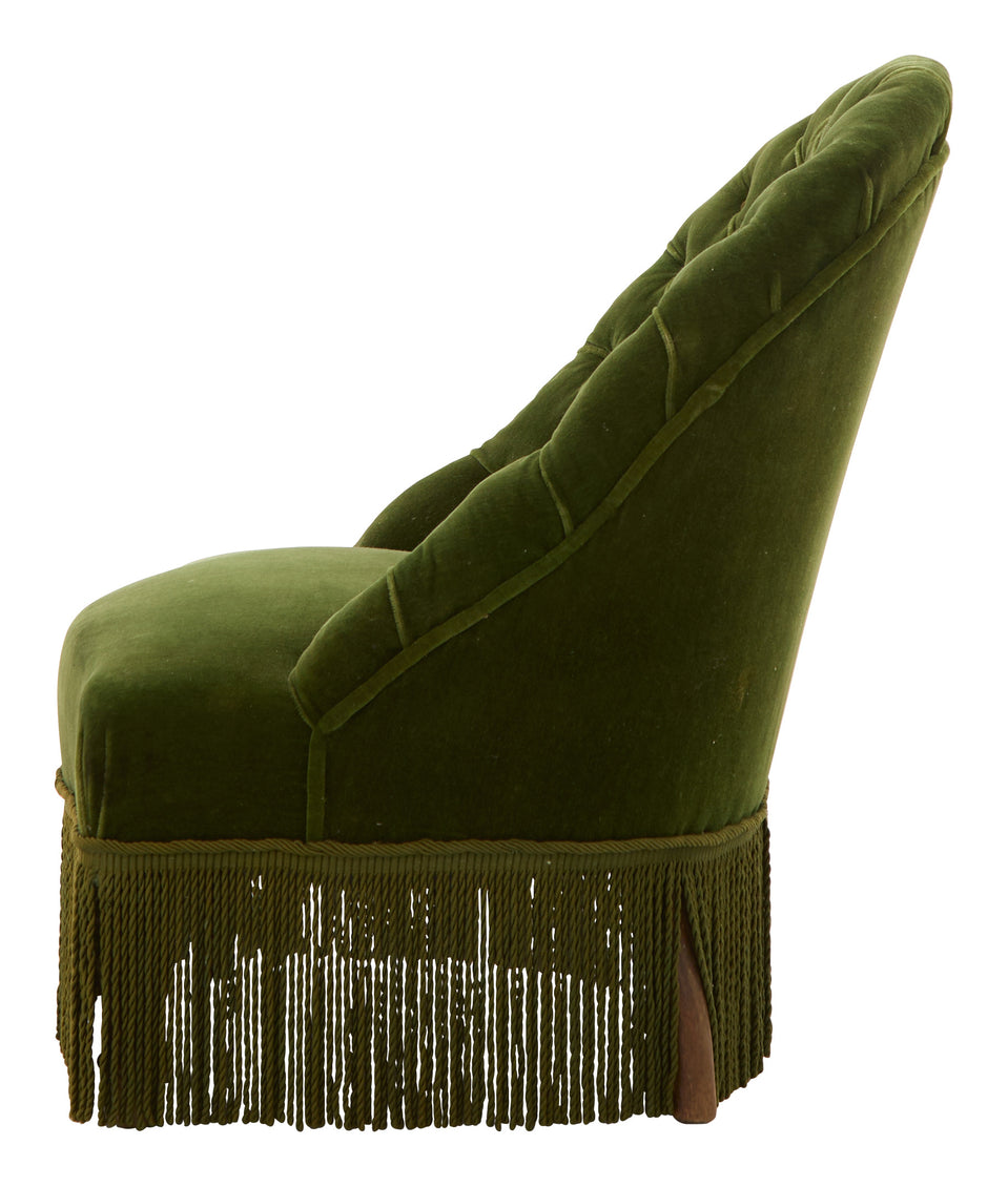 Vintage Green Mohair Slipper Chair